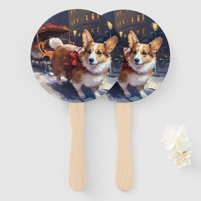 Corgi Christmas Festive Season Hand Fan (Front and Back)