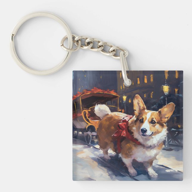 Corgi Christmas Festive Season Keychain (Front)