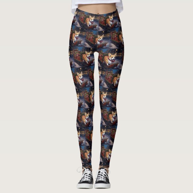 Corgi Christmas Festive Season Leggings (Front)