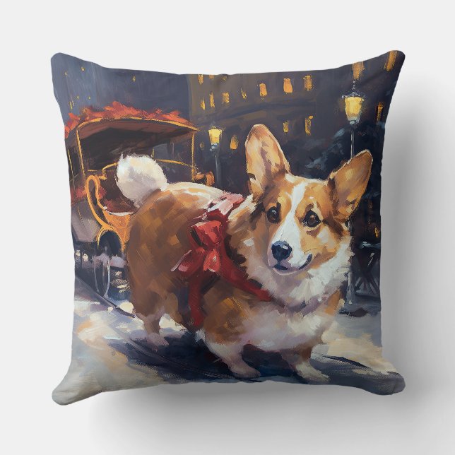Corgi Christmas Festive Season Throw Pillow (Back)