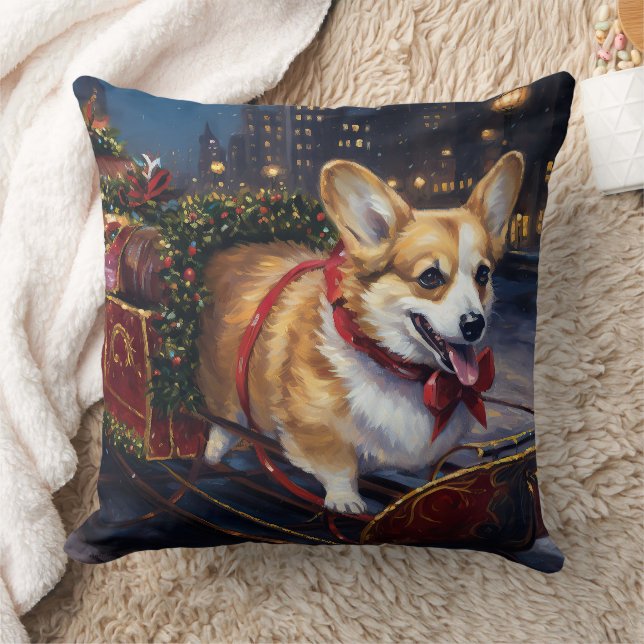 Corgi Christmas Festive Season Throw Pillow (Blanket)