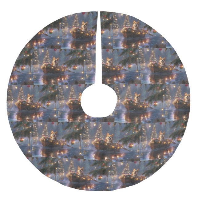 Corgi Christmas Festive Voyage Brushed Polyester Tree Skirt (Front)