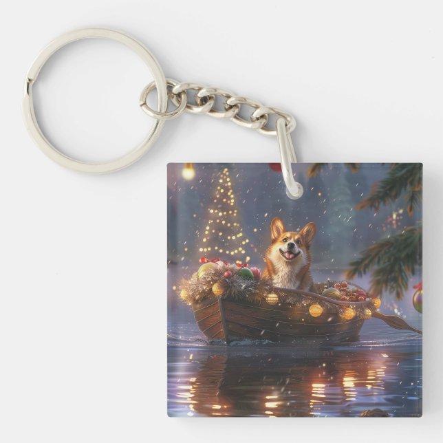 Corgi Christmas Festive Voyage Keychain (Front)