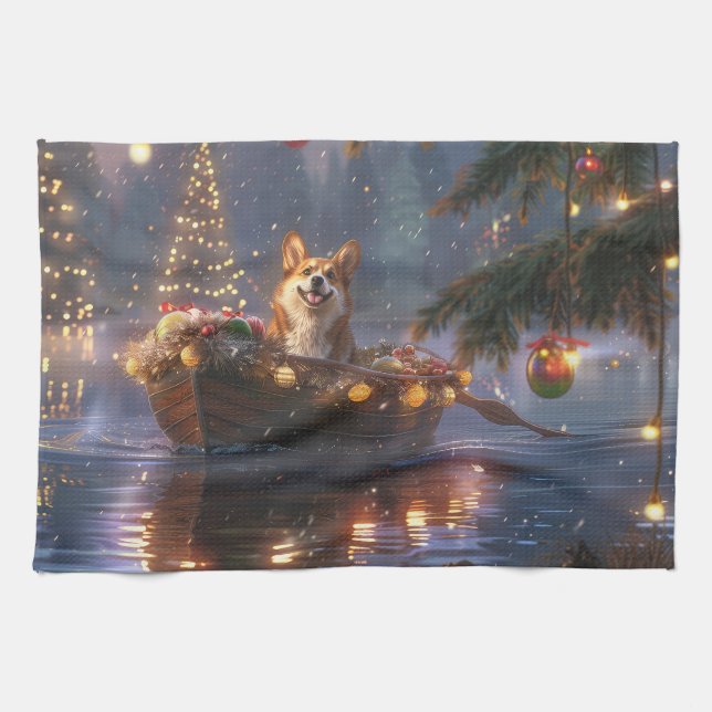 Corgi Christmas Festive Voyage Kitchen Towel (Horizontal)