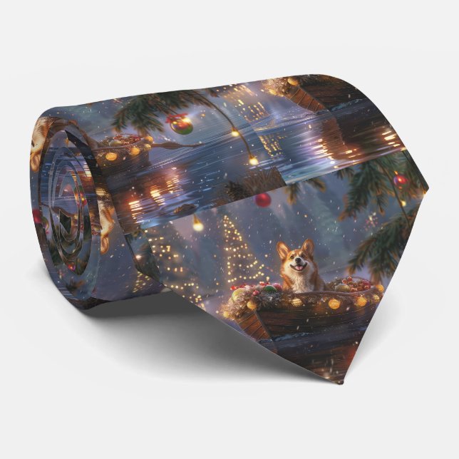 Corgi Christmas Festive Voyage Tie (Rolled)