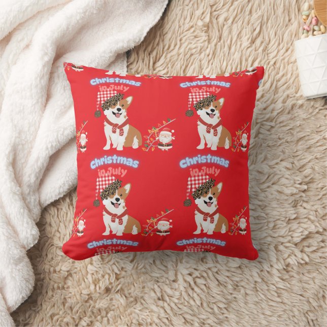 Corgi Christmas in July Ornament Throw Pillow (Blanket)