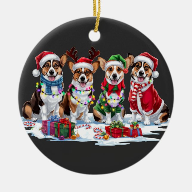 Corgi Christmas Lights - Adorable Design Ceramic Ornament (Front)