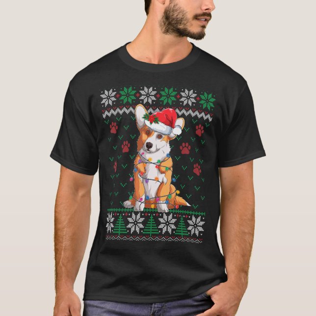 Corgi Christmas Lights Santa Hat Dog  Ugly Sweater (Front)