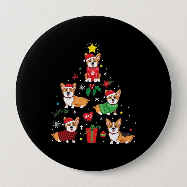 Corgi Christmas Ornament Tree 4 Inch Round Button (Front)