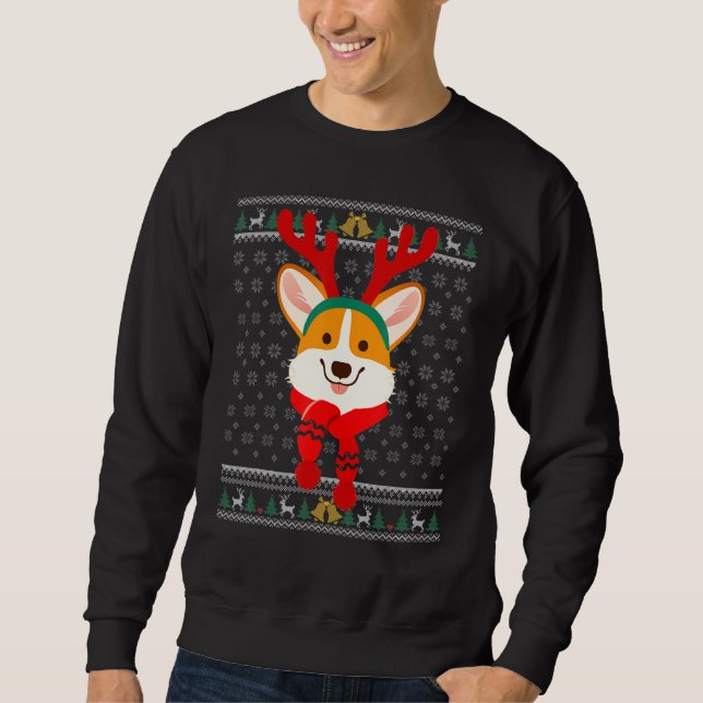 Corgi Christmas Reindeer Ugly Sweater Scarf Holida (Front)