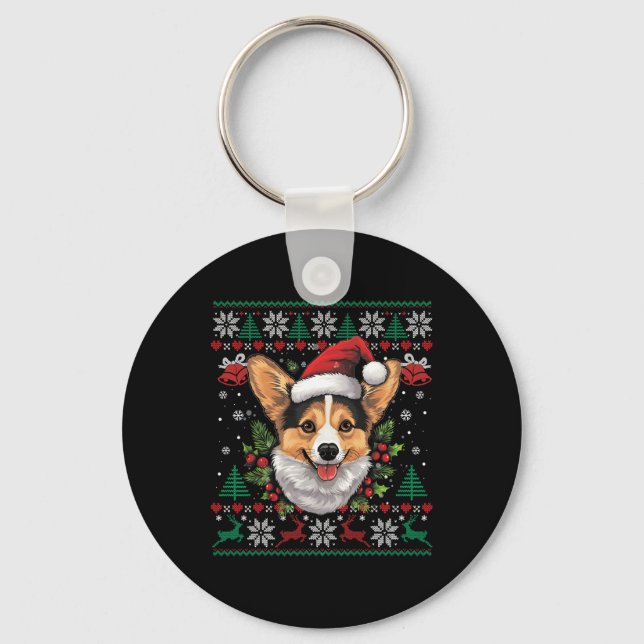 Corgi Christmas Santa Ugly Sweater Dog Lover Xmas  Keychain (Front)