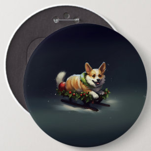 Corgi Christmas snow winter 6 Inch Round Button