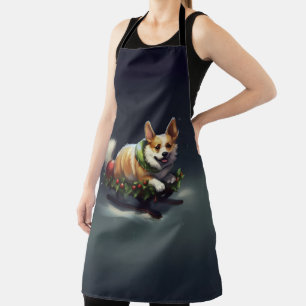 Corgi Christmas snow winter Apron