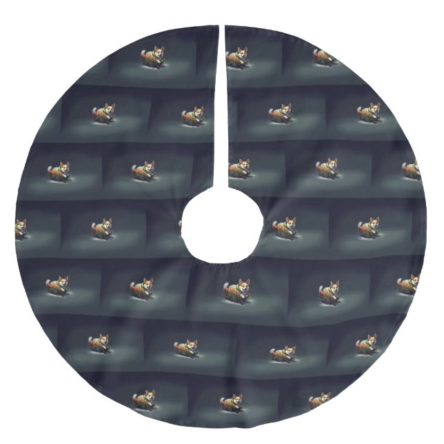 Corgi Christmas snow winter Brushed Polyester Tree Skirt (Front)
