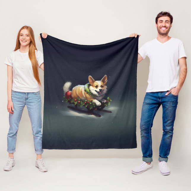 Corgi Christmas snow winter Fleece Blanket (In Situ)