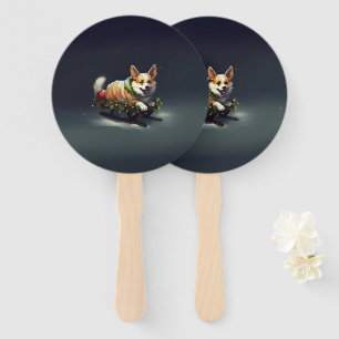 Corgi Christmas snow winter Hand Fan