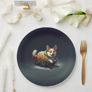 Corgi Christmas snow winter Paper Plate