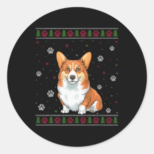 Corgi Christmas Sweater Xmas Pet Animal Dog Lover  Classic Round Sticker