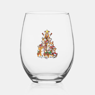Corgi Christmas Tree Dog Santa Merry Corgmas Xmas  Stemless Wine Glass