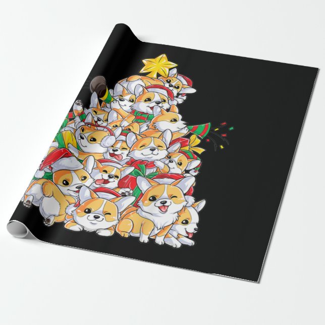 Corgi Christmas Tree Dog Santa Merry Corgmas Xmas Wrapping Paper (Unrolled)