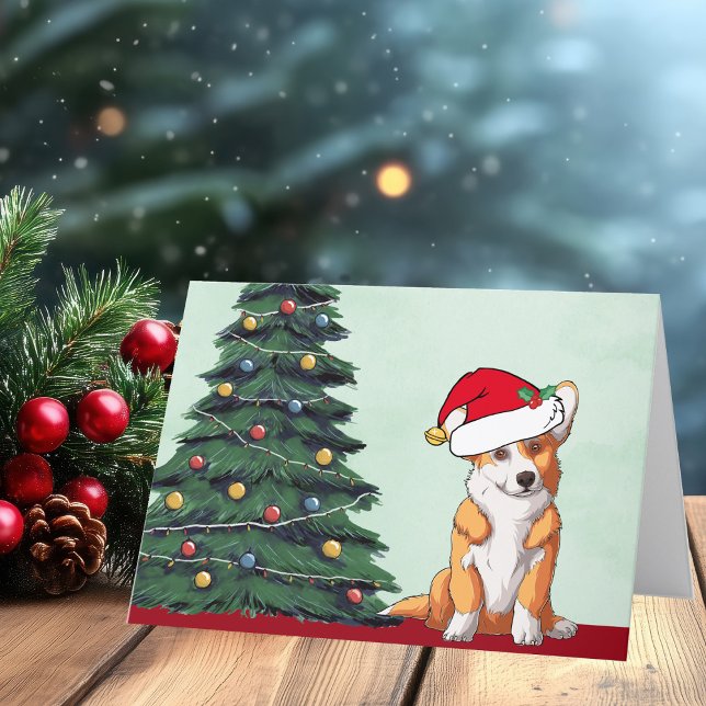 Corgi Christmas Tree Dog with Tail Santa Hat Cute Holiday Card (Creator Uploaded)
