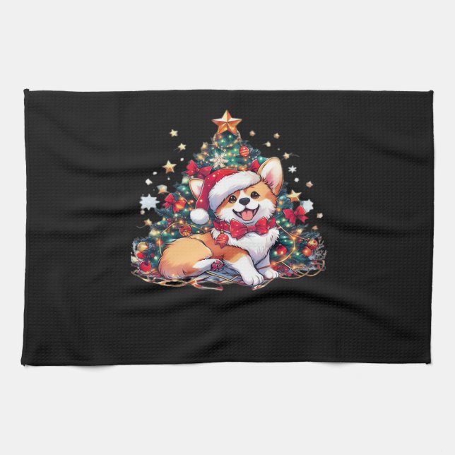 Corgi Christmas Tree Oversized T-Shirt Kitchen Towel (Horizontal)