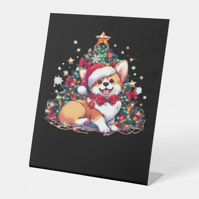 Corgi Christmas Tree Oversized T-Shirt Pedestal Sign (Front)