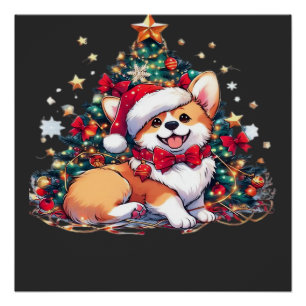 Corgi Christmas Tree Oversized T-Shirt Poster