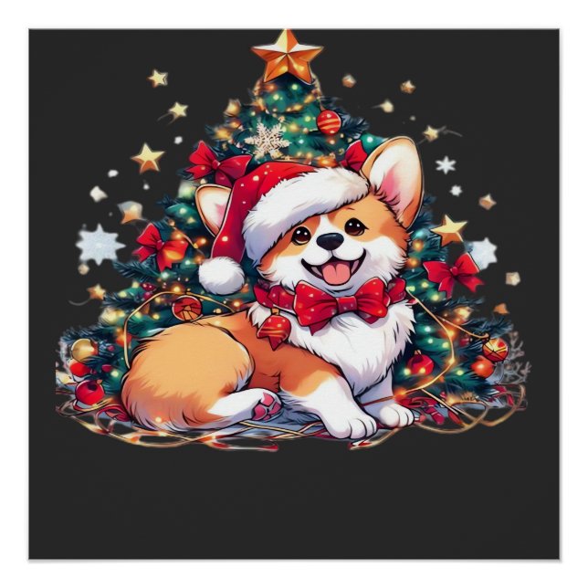 Corgi Christmas Tree Oversized T-Shirt Poster (Front)