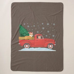 Corgi Christmas Tree Truck Vintage Christmas Truck Sherpa Blanket