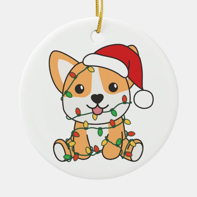 Corgi Christmas Winter Animals Dog Ceramic Ornament (Front)