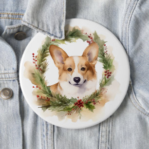 Corgi Christmas Wreath Festive Pup 6 Inch Round Button