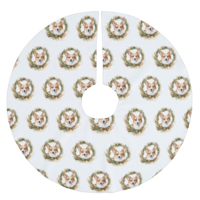 Corgi Christmas Wreath Festive Pup Brushed Polyester Tree Skirt (Front)
