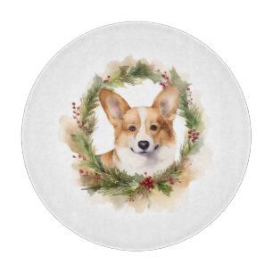 Corgi Christmas Wreath Festive Pup Cutting Board