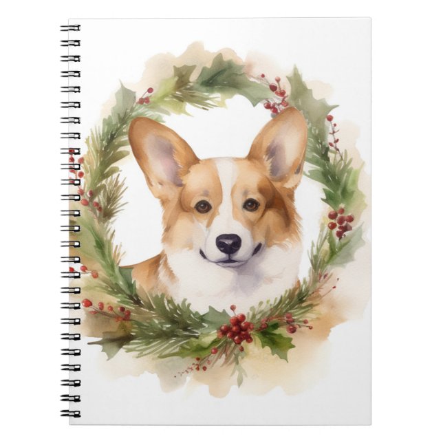 Corgi Christmas Wreath Festive Pup Notebook (Front)