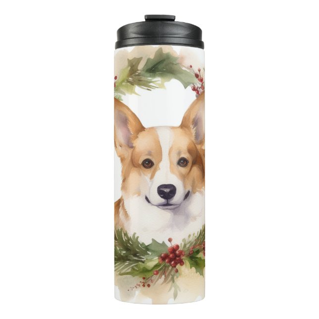 Corgi Christmas Wreath Festive Pup Thermal Tumbler (Front)
