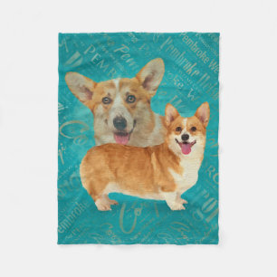 Corgi Collage Abstract Mixed Media Fleece Blanket