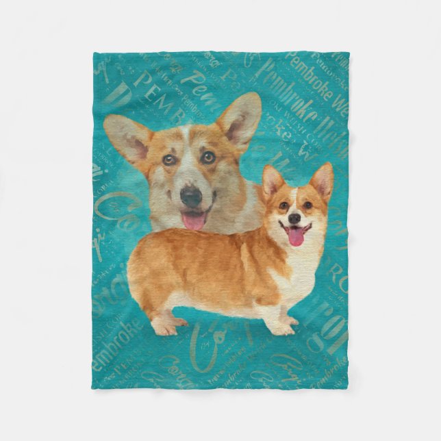 Corgi Collage Abstract Mixed Media Fleece Blanket (Front)