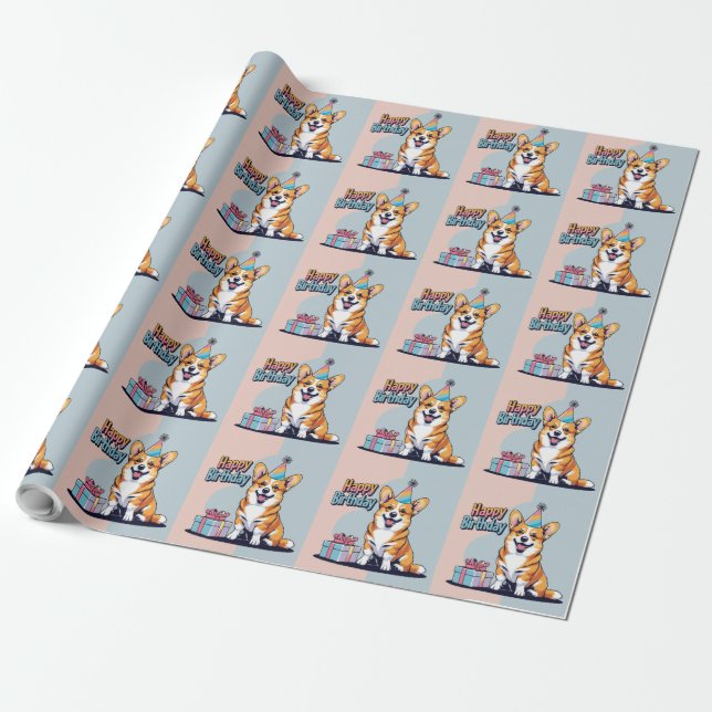 Corgi Colourful Wrapping Paper (Unrolled)