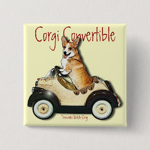 Corgi Convertible 2 Inch Square Button
