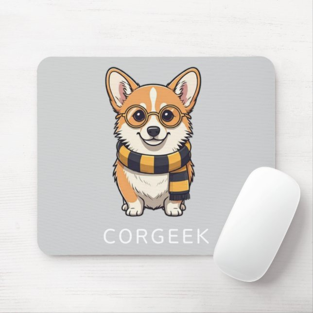 Corgi Corgeek on Light Grey | Dog Lover Gift Mouse Pad (With Mouse)
