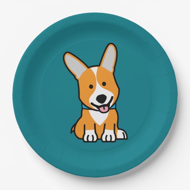 Corgi Corgis dog puppy doggy happy Pembroke Welsh Paper Plate (Front)
