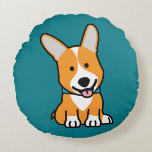 Corgi Corgis dog puppy doggy happy Pembroke Welsh Round Pillow