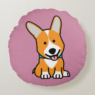 Corgi Corgis dog puppy doggy happy Pembroke Welsh Round Pillow