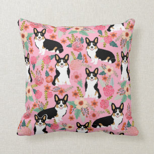 Corgi couleur Tri coussin floral - joli cadeau de