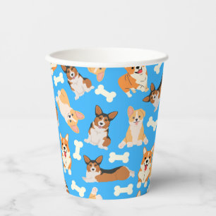 Corgi Cute Pattern Blue Paper Cups