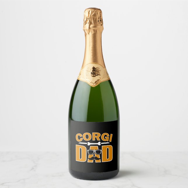 Corgi dad for dad dog lover sparkling wine label (Front)
