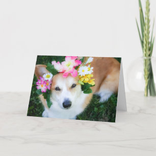 Corgi dans Flower Garland carte de voeux