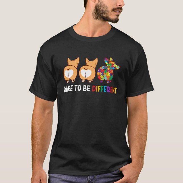 Corgi Dare To Be Different Autism Awareness T-Shirt (Front)