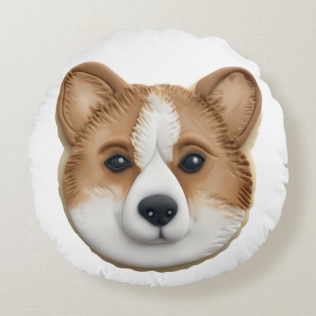 Corgi Dog 3D Inspired Round Pillow (Front)
